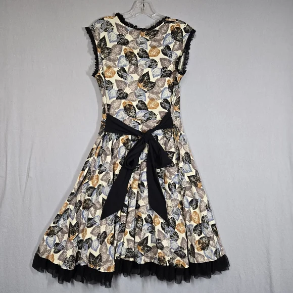 Effie's Heart Women's Fit & Flare Retro Dress Fall Leaf Print Pockets Size L - Picture 5 of 13